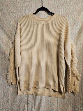 NWOT Kate and Sam Women Ivory Pullover Sweater XL Ribbed Fringe